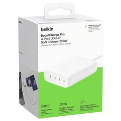Belkin USB nabíječka, GaN, USB Power Delivery (USB-PD) , 4x USB-C®, 200 W, Dodávka energie, bílá