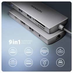 AXAGON HMC-8HLSA USB Hub 8 portů USB-C® (s napájením), USB 3.2 (Gen 1x1) , Audio, 2.0 (3,5 mm jack) , SD, USB 2.0 USB 3.2 Gen1 5 GBit/s s konektorem USB C