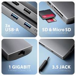 AXAGON HMC-8HLSA USB Hub 8 portů USB-C® (s napájením), USB 3.2 (Gen 1x1) , Audio, 2.0 (3,5 mm jack) , SD, USB 2.0 USB 3.2 Gen1 5 GBit/s s konektorem USB C