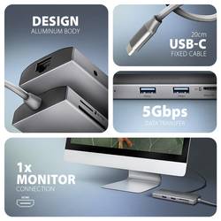 AXAGON HMC-8HLSA USB Hub 8 portů USB-C® (s napájením), USB 3.2 (Gen 1x1) , Audio, 2.0 (3,5 mm jack) , SD, USB 2.0 USB 3.2 Gen1 5 GBit/s s konektorem USB C