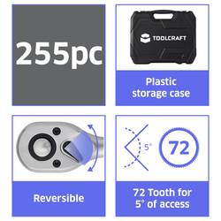 TOOLCRAFT sada bitů a nástrčných klíčů, 1/2 , 1/4 , 3/8 , 255dílná, TO-10674603