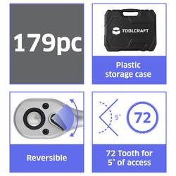 TOOLCRAFT sada bitů a nástrčných klíčů, 1/2 , 1/4 , 3/8 , 179dílná, TO-10674594
