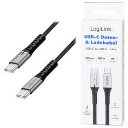 LogiLink Kabel USB-C USB 3.2 Gen2x2 USB-C ® zástrčka 1.50 m černá s LED, 4K UHD, oboustranně zapojitelná zástrčka CU0433