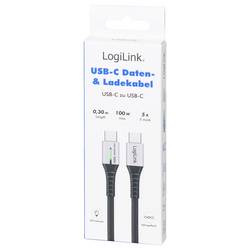 LogiLink Kabel USB-C USB 2.0 USB-C ® zástrčka 0.30 m černá s LED, oboustranně zapojitelná zástrčka CU0420