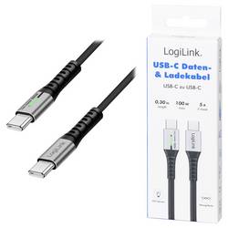LogiLink Kabel USB-C USB 2.0 USB-C ® zástrčka 0.30 m černá s LED, oboustranně zapojitelná zástrčka CU0420