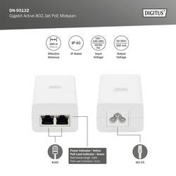 Digitus DN-95132 PoE injektor IEEE 802.3af (12.95 W), IEEE 802.3at (25.5 W), IEEE 802.3bt, IEEE802.3af (15,4 W), IEEE802.3at (30 W)