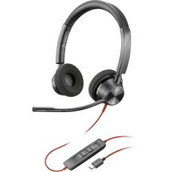 HP Poly Blackwire C3320-M Headset otevřená (On Ear) kabelová stereo černá headset, Vypnutí zvuku mikrofonu, regulace hlasitosti Počítače