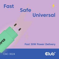 club3D CAC-3024 USB nabíječka, USB-C® zástrčka, 30 W, Power Delivery 3.0, zelená