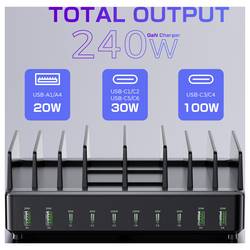 VOLTCRAFT UC-240W01 USB nabíjecí hub, USB Power Delivery (USB-PD) , 6x USB-C®, 4x USB A, 240 W, Rychlé nabíjení, Quick Charge, Dodávka energie, černá
