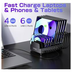 VOLTCRAFT UC-240W01 USB nabíjecí hub, USB Power Delivery (USB-PD) , 6x USB-C®, 4x USB A, 240 W, Rychlé nabíjení, Quick Charge, Dodávka energie, černá