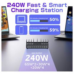 VOLTCRAFT UC-240W01 USB nabíjecí hub, USB Power Delivery (USB-PD) , 6x USB-C®, 4x USB A, 240 W, Rychlé nabíjení, Quick Charge, Dodávka energie, černá