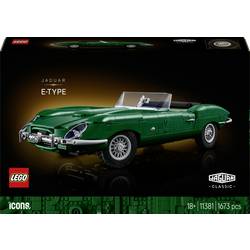 6588531 LEGO® ICONS™ Lovecký typ E; stavebnice s klasickým sportovním přívěsem pro dospělé s motorem, přístrojovou přístrojovou desku a příslušenstvím; úžasná