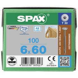 SPAX 0257000600605 R 88193 m.Spitze/T-STAR TG šroub do dřeva 6 mm 60 mm T-STAR plus nerezová ocel A2 100 ks