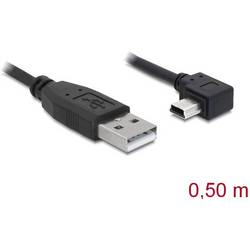 Delock USB kabel USB 2.0 USB-A zástrčka, USB Mini-B zástrčka 0.50 m černá 90° zatočeno doprava 82680