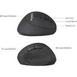 Perixx Perimice-719 optická ergonomická myš, přenos bezdrátový, 6 tlačítko, 1600 dpi, černá