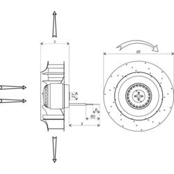 Ecofit 2RRE45-250X50R L47-A3 radiální ventilátor, 230 V/AC, 1400 m³/h, (Ø x v) 252 mm x 103.5 mm, 2RRE45-250X50R L47-A3