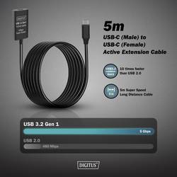 Digitus Kabel USB-C USB 3.2 Gen1, USB 3.2 Gen1, USB 3.0 USB-C®, USB-C ® zásuvka, USB-C ® zástrčka 5.00 m černá Aktivní se zesílením signálu, oboustranně