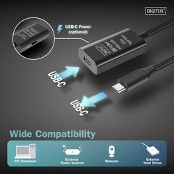 Digitus Kabel USB-C USB 3.2 Gen1, USB 3.2 Gen1, USB 3.0 USB-C®, USB-C ® zásuvka, USB-C ® zástrčka 5.00 m černá Aktivní se zesílením signálu, oboustranně