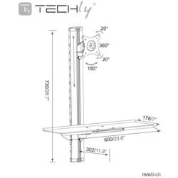 TECHly ICA-PLW-01 držák na zeď pro monitor 38,1 cm (15) - 68,6 cm (27) naklápěcí, nakláněcí, otočný, odkládací místo na klávesnici s držákem ke klávesnici