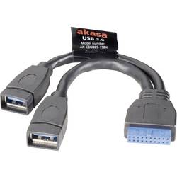 Akasa USB kabel USB 3.2 Gen1 plochý konektor 19pol., USB-A zásuvka 0.15 m černá pozlacené kontakty, UL certifikace AK-CBUB09-15BK
