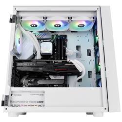 Thermaltake CA-1T9-00M6WN-01 midi tower PC skříň bílá 3 předinstalované LED ventilátory, kompatibilní s LCS, boční okno, vhodné pro vodní chlazení DIY, vhodné