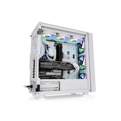 Thermaltake CA-1T9-00M6WN-01 midi tower PC skříň bílá 3 předinstalované LED ventilátory, kompatibilní s LCS, boční okno, vhodné pro vodní chlazení DIY, vhodné