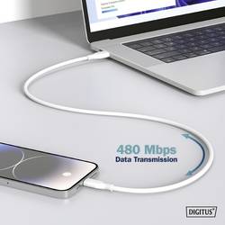 Digitus USB kabel USB 2.0 USB-A zástrčka, USB-C ® zástrčka 1.00 m bílá flexibilní provedení, flexibilní provedení, s USB, silikonový, Vynikající odolnost proti