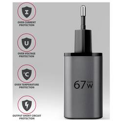 AXAGON USB nabíječka, GaN, USB-C® zásuvka (nabíjení), USB-A zásuvka, 67 W, Quick Charge 3.0, černá, šedá