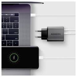 AXAGON USB nabíječka, GaN, USB-C® zásuvka (nabíjení), USB-A zásuvka, 67 W, Quick Charge 3.0, černá, šedá