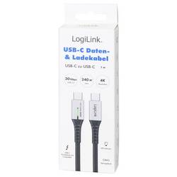 LogiLink Kabel USB-C USB 3.2 Gen2x2 USB-C ® zástrčka 1.00 m černá s LED, 4K UHD, oboustranně zapojitelná zástrčka CU0442