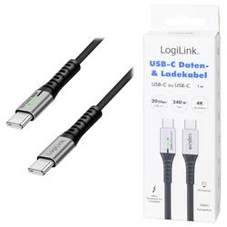 LogiLink Kabel USB-C USB 3.2 Gen2x2 USB-C ® zástrčka 1.00 m černá s LED, 4K UHD, oboustranně zapojitelná zástrčka CU0442