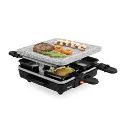 Tristar RA-2745 raclette gril nepřilnavý povlak, indikátor, 4 pánve, s lávovým kamenem černá, šedá