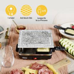 Tristar RA-2745 raclette gril nepřilnavý povlak, indikátor, 4 pánve, s lávovým kamenem černá, šedá