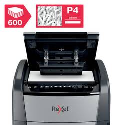 Rexel Optimum AutoFeed+ 600X skartovačka 600 listů mikrořez 4 x 36 mm P-4 110 l Křížový řez kancelářské sponky, sponky do sešívačky, kreditní karty