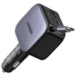 UGREEN EC603 90W Car Charger Nabíječka do auta, Navíjecí kabel USB-C®, 2x USB-C®, 1x USB A , 90 W, šedá