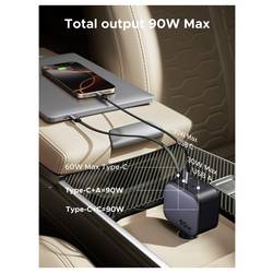 UGREEN EC603 90W Car Charger Nabíječka do auta, Navíjecí kabel USB-C®, 2x USB-C®, 1x USB A , 90 W, šedá