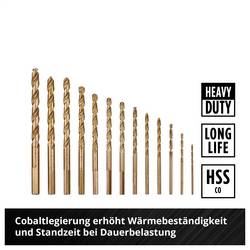 Einhell 249013 HSS-Co sada spirálových vrtáku do kovu 1.5 mm, 2 mm, 2.5 mm, 3 mm, 3.2 mm, 3.5 mm, 4 mm, 4.5 mm, 4.8 mm, 5 mm, 5.5 mm, 6 mm, 6.5 mm 1 sada