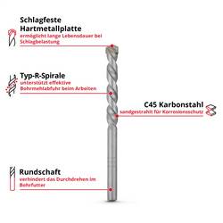 Einhell 38080 uhlíková ocel sada spirálového vrtáku na kámen 8dílná 3 mm, 4 mm, 5 mm, 6 mm, 7 mm, 8 mm, 9 mm, 10 mm 1 sada