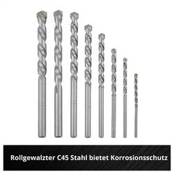 Einhell 38080 uhlíková ocel sada spirálového vrtáku na kámen 8dílná 3 mm, 4 mm, 5 mm, 6 mm, 7 mm, 8 mm, 9 mm, 10 mm 1 sada