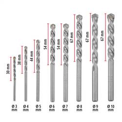 Einhell 38080 uhlíková ocel sada spirálového vrtáku na kámen 8dílná 3 mm, 4 mm, 5 mm, 6 mm, 7 mm, 8 mm, 9 mm, 10 mm 1 sada