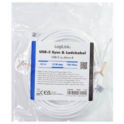 LogiLink Kabel USB-C USB 2.0 USB-C ® zástrčka, USB Micro-B zástrčka 3.0 m bílá CU0245