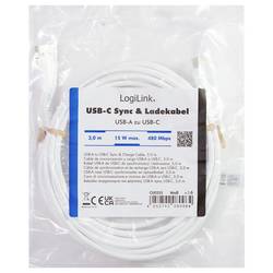 LogiLink Kabel USB-C USB 2.0 USB-C ® zástrčka, USB-A zástrčka 3.0 m bílá CU0255