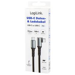 LogiLink Kabel USB-C USB 3.2 Gen2 USB-C ® zástrčka 2.0 m černá 90° zatočeno doprava CU0272