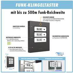 m-e modern-electronics 100169 bezdrátový zvonek kompletní sada osvětlený, akusticky aktivní, se senzorem pohybu, se jmenovkou