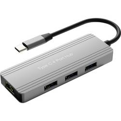 Value 14.99.5035 USB Hub 4 porty USB-A USB 3.2 Gen1 5 GBit/s s konektorem USB C, s přídavným vstupem USB-C® stříbrná 14.99.5035