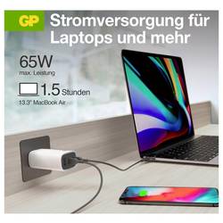 GP USB nabíječka, s adaptérem pro Evropu, s britským adaptérem, s adaptérem pro Čínu, 1x USB A , 2x USB-C®, 65 W, Dodávka energie, Quick Charge 4.0, bílá