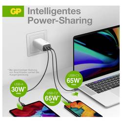 GP USB nabíječka, s adaptérem pro Evropu, s britským adaptérem, s adaptérem pro Čínu, 1x USB A , 2x USB-C®, 65 W, Dodávka energie, Quick Charge 4.0, bílá