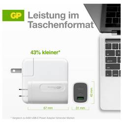 GP USB nabíječka, s adaptérem pro Evropu, s britským adaptérem, s adaptérem pro Čínu, 1x USB A , 2x USB-C®, 65 W, Dodávka energie, Quick Charge 4.0, bílá