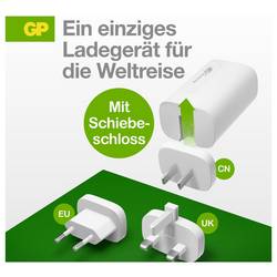 GP USB nabíječka, s adaptérem pro Evropu, s britským adaptérem, s adaptérem pro Čínu, 1x USB A , 2x USB-C®, 65 W, Dodávka energie, Quick Charge 4.0, bílá