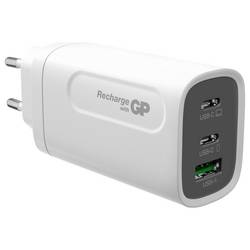 GP USB nabíječka, s adaptérem pro Evropu, s britským adaptérem, s adaptérem pro Čínu, 1x USB A , 2x USB-C®, 65 W, Dodávka energie, Quick Charge 4.0, bílá
